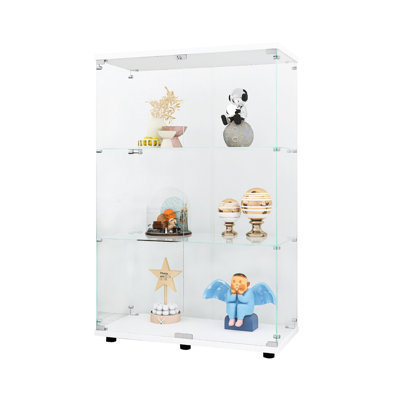 49.3"X31.7"X14.3" Two-Door Glass Display Cabinet, White - Floor Standing For Office, Bedroom Stores Jewelry, Photos, Books, Medals, Action Figures, Whisky Cabinet With Tempered Glass, White, Displays