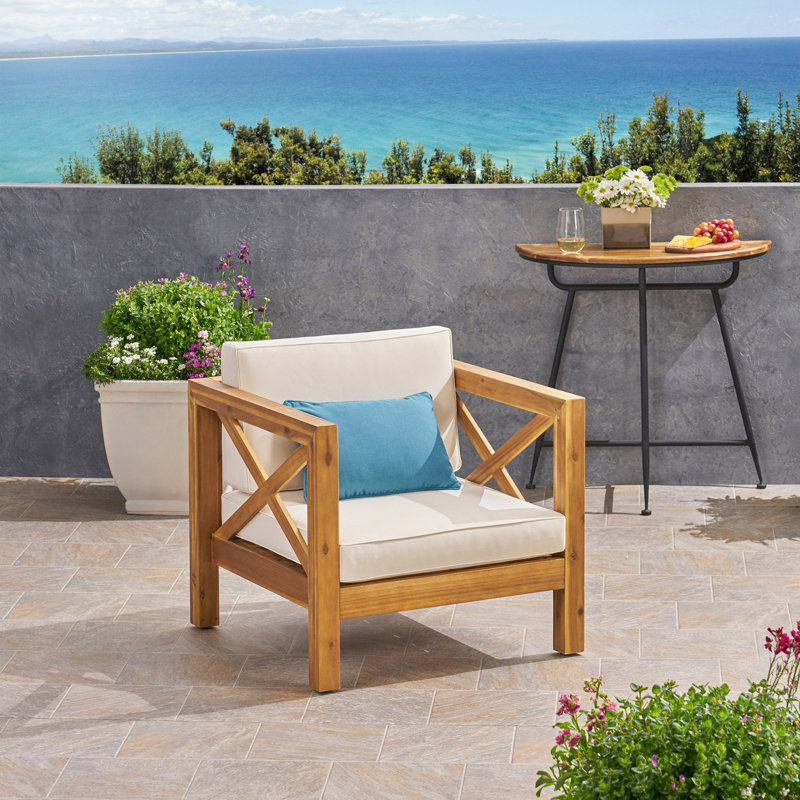 Fauteuil club Brava, Crème, Teck