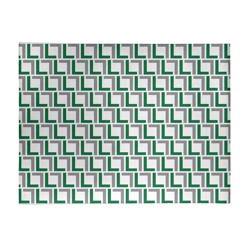 Tapis géométrique vert / gris / blanc, Rectangle 5 pi x 7 pi