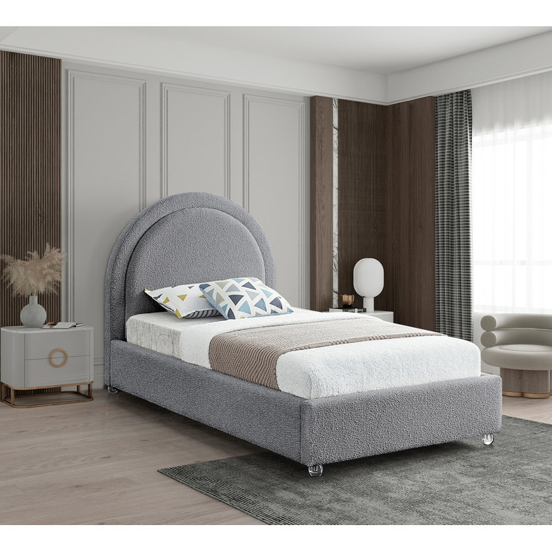 Milo Upholstered Boucle Platform Bed, Twin, Grey Boucle Fabric