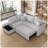 L-shaped Sectional Pull Out Sofa Bed Sleeper Sofa with Two USB Ports, Two Power Sockets and a Movable Storage Ottoman-1338142072