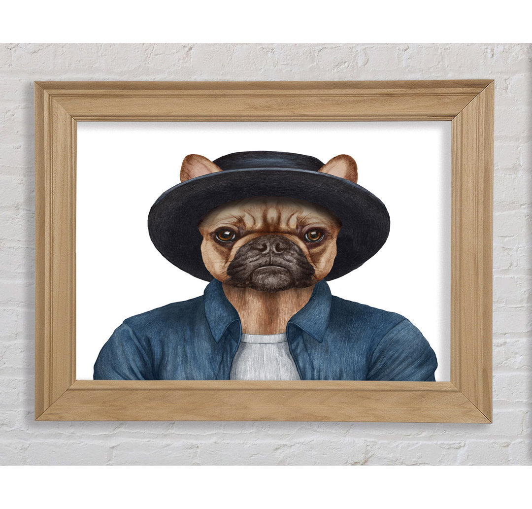 Französische Bulldogge Hut Hund - Bilderrahmen Kunstdrucke