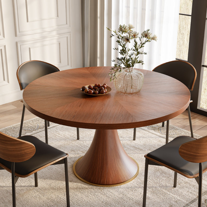 Sunburst Parquet Craft Solid Wood Dining Table Mid-Century Modern Round Kitchen Table For Dining Room