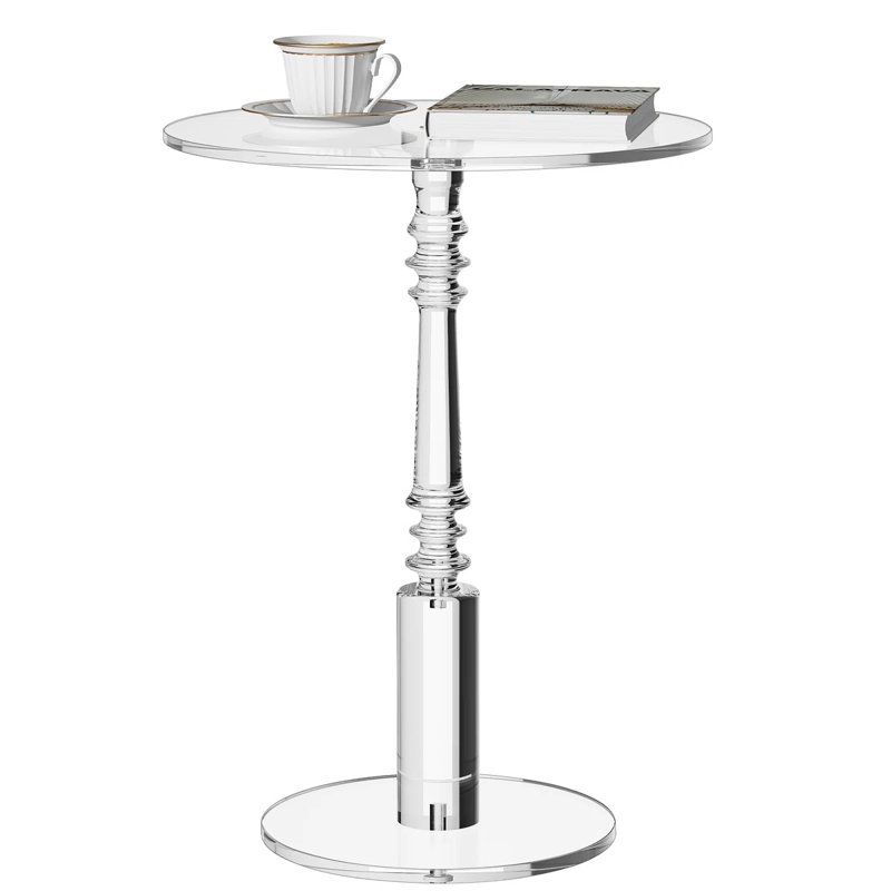 Table d'appoint en acrylique, table de bout avec poteau massif à plateau rond, table à piédestal pour le salon, la chambre à coucher, le balcon, assemblage facile (transparent, 17,7 po x 17,7 po x 23,6 po)
