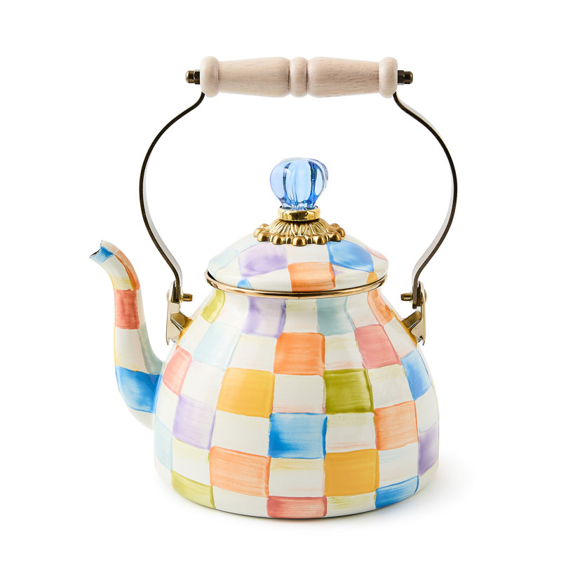 Confetti Check 2 Quart Tea Kettle, Pink/Blue/Green