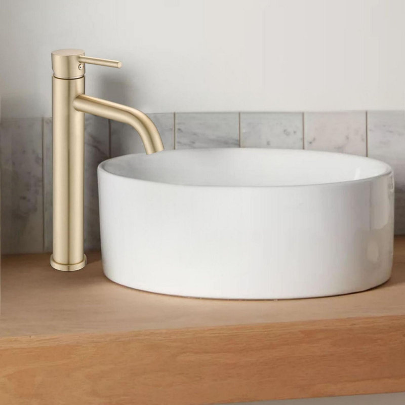 Grands robinets modernes pour salle de bain à poignée simple , Or brossé