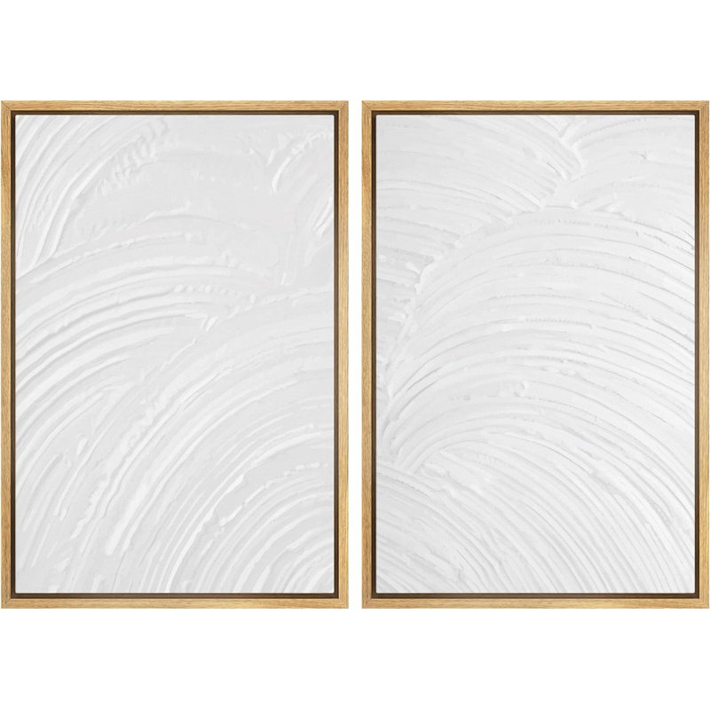 «3D Texture Illusion Minimalist White Elegant Abstract Modern Art», impression sur toile encadrée 2 pièces, Encadré naturel