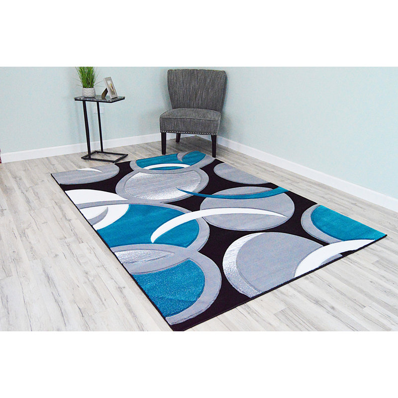Tapis gris / turquoise à motif abstrait Mccampbell, Rectangle 5 pi x 7 pi