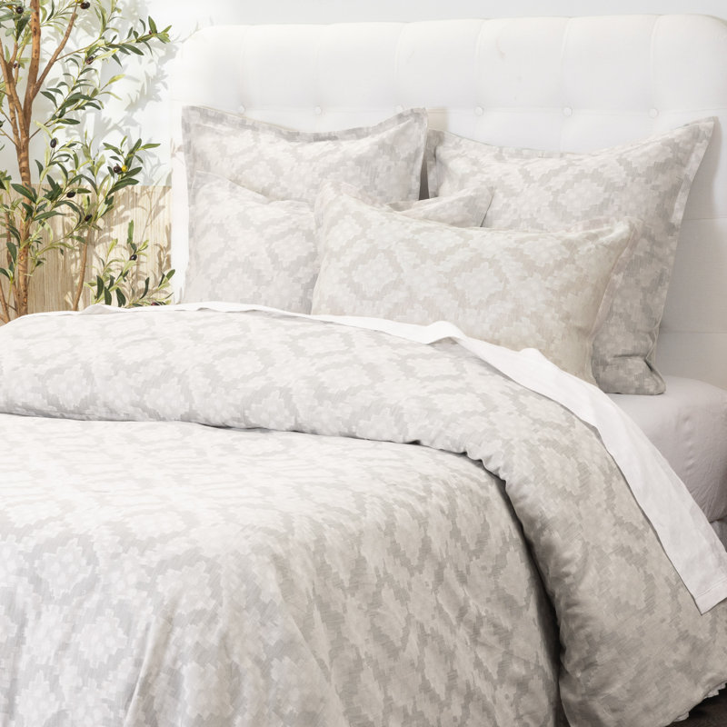 Dawson Linen Duvet Cover Set, Twin Duvet Cover + 2 Standard Shams, Gray