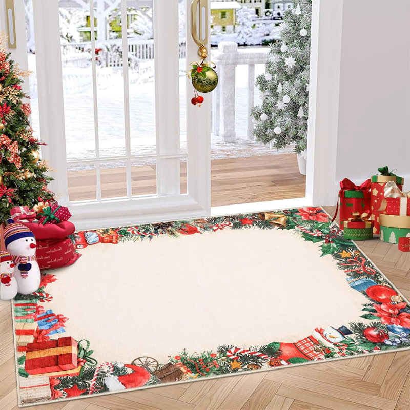 Rug Washable Non Slip for Entryway,Classic Christmas Mats for Front Door,Soft Low Pile Door Mat for Bedroom Living Room Laundry Room Indoor