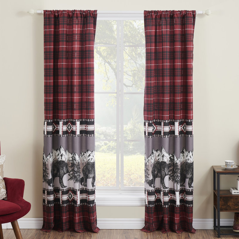 Timberline Red and Black Plaid Polyester Rod Pocket Curtains