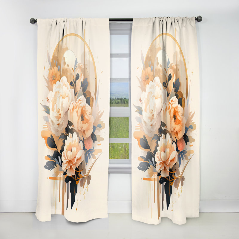 Lachesis Peony Blossoms of Tranquility IV - Modern Curtain - Velvet Room Darkening - 1 panel, 52" W x 90" L