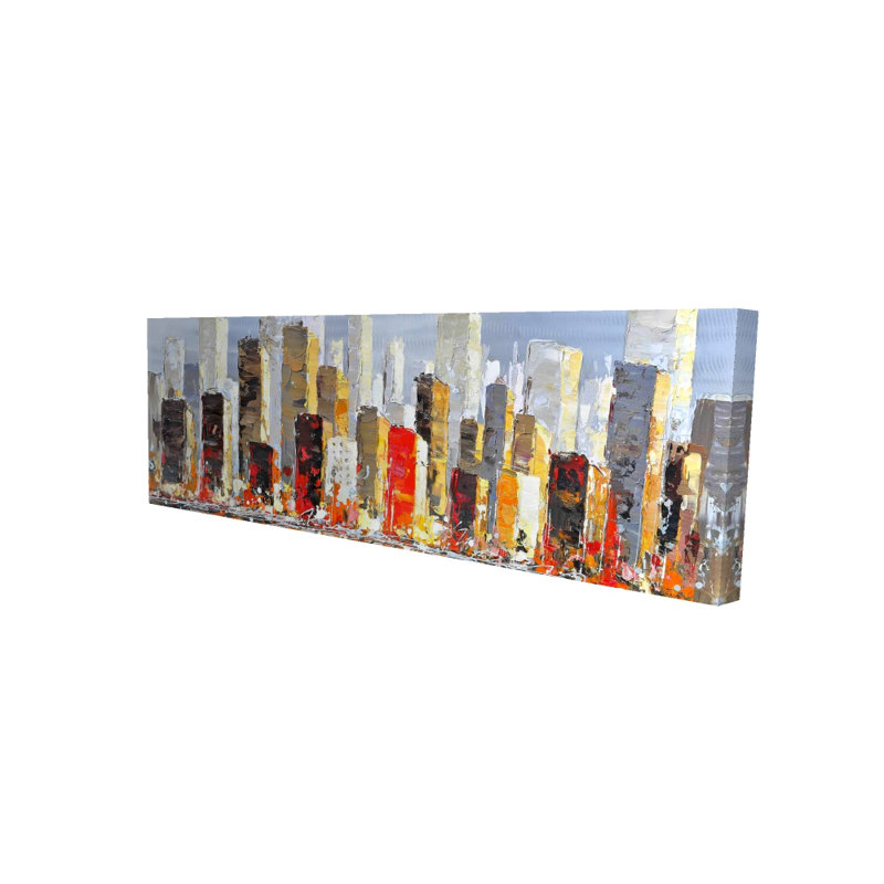  Bâtiments avec réflexion d'eau - Toile des cités orange, H 60 po x l 20 po