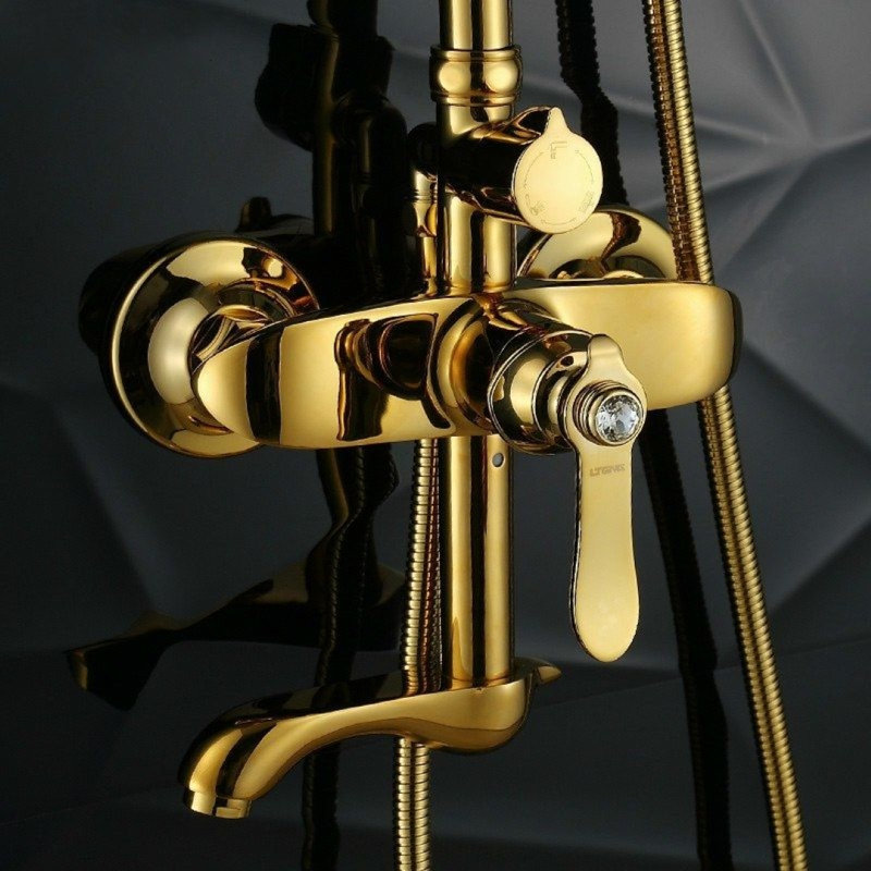 Ensemble de douche en céramique European Gold avec douchette et installation murale
