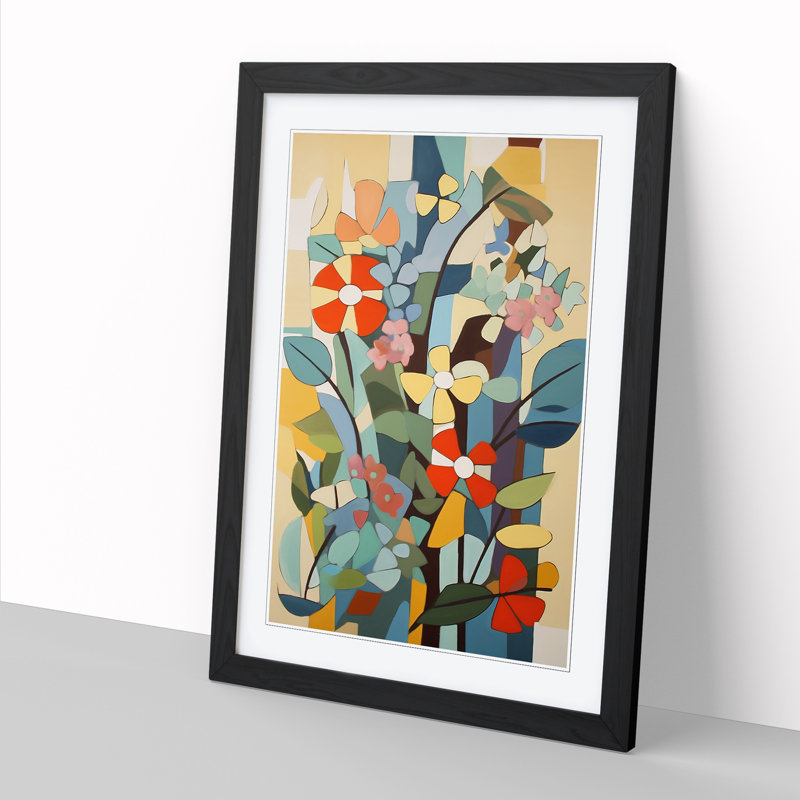 FRM-V0523-851X Flowers Bauhaus Design Vol.2 - Single Picture Frame Print, Black Framed, 64cm H x 46cm W x 2cm D