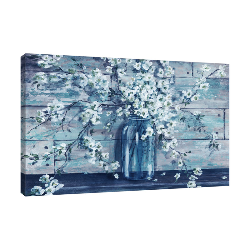 «Blossoms In A Mason Jar: Blue & White», toile tendue par Winston Porter, H 20 po x l 30 po x P 1,5 po