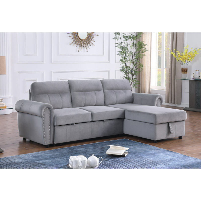 Velvet L-Shaped Sectional Reversible, Gray
