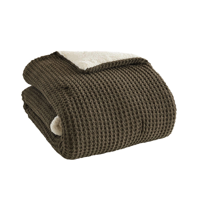 Édredon simple en chenille tricotée gaufrée, 100%, 2 taies décoratives, revers, lavage en machine, gris et taie décorative, réversible, lavable, ton brunâtre