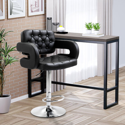 HOMCOM Bar Stool w/ Wide Seat U-Shaped Armrest PU Leather