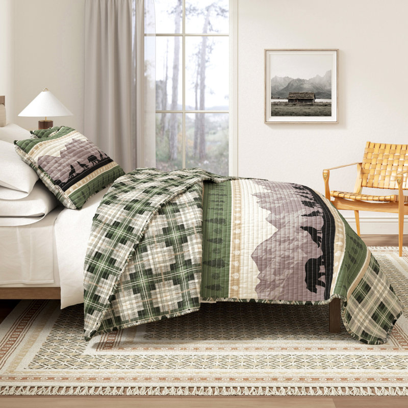 Ensemble de courtepointe Mountaincapes & Plaid Lodge, Courtepointe double / grand + 2 taies décoratives