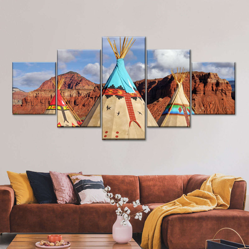 «Native American Plains Wall Art», reproduction d'art sur toile, H 92 po x l 42 po x P 1,25 po