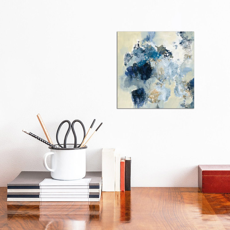 Indigo Monotype by Silvia Vassileva - Wrapped Canvas Painting, 30.48 cm H x 30.48 cm W