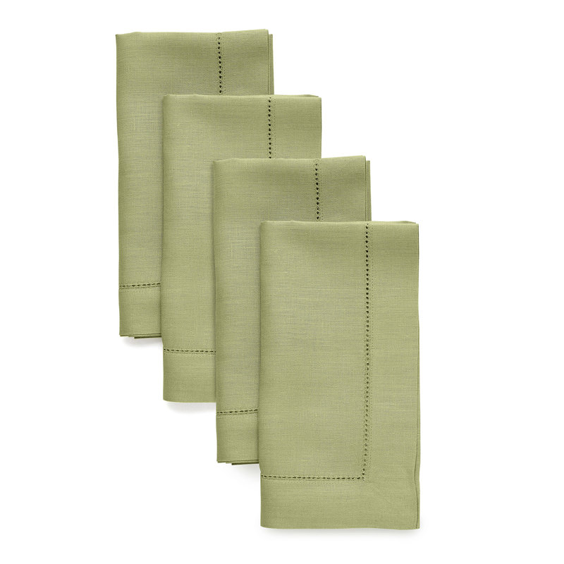 100% Pure Linen Hemstitch Dinner Napkins - Classic Hemstitch, Moss Green