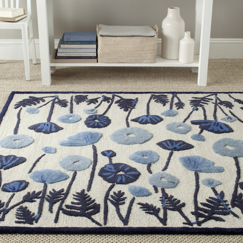 Coreatha Martha Stewart Hand Tufted Wool/Viscose Floral Rug in Blue, Rectangle 9'6" x 13'6"