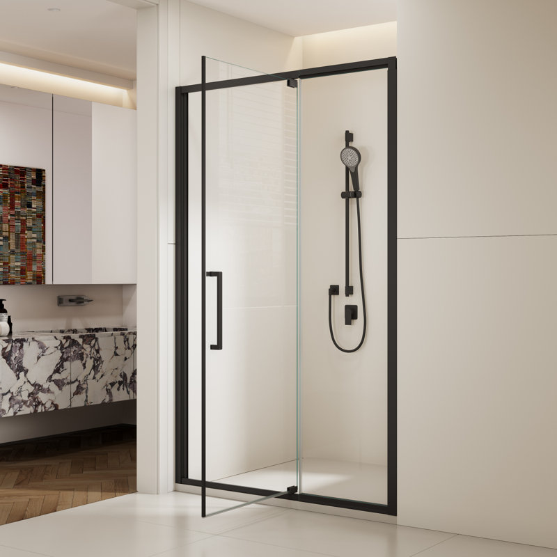 44-48" W X 72" H Scalable Adjustable Frame Shower Door With 1/4"(6Mm) Clear SGCC Tempered Glass,Transparent Safety Film For Glass,Aluminium Alloy Matte Black Finish ,Reversible Installation