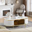 Table basse 48 "ovale avec porte à lunettes, plateau en faux marbre, motif cannelé, blanc