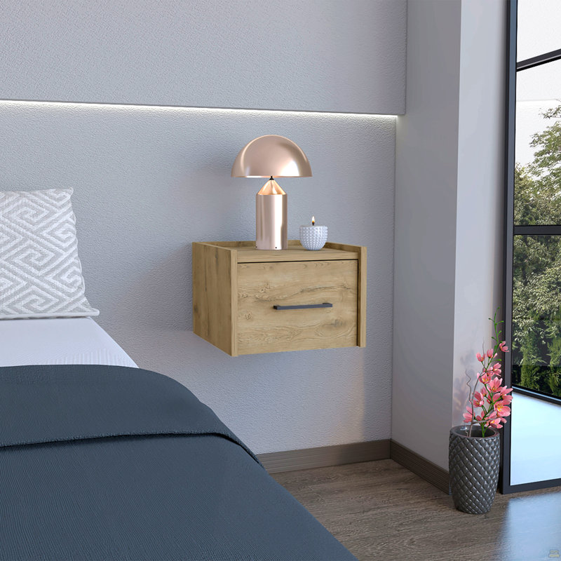 Table de chevet flottante, conception peu encombrante avec tiroir pratique et surface, Beige
