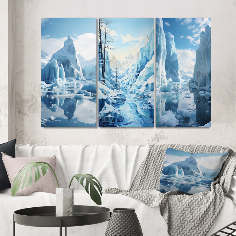 «Glacier Majestic Ice», 3 pièces sur toile, Toile tendue, H 32 po x l 48 po