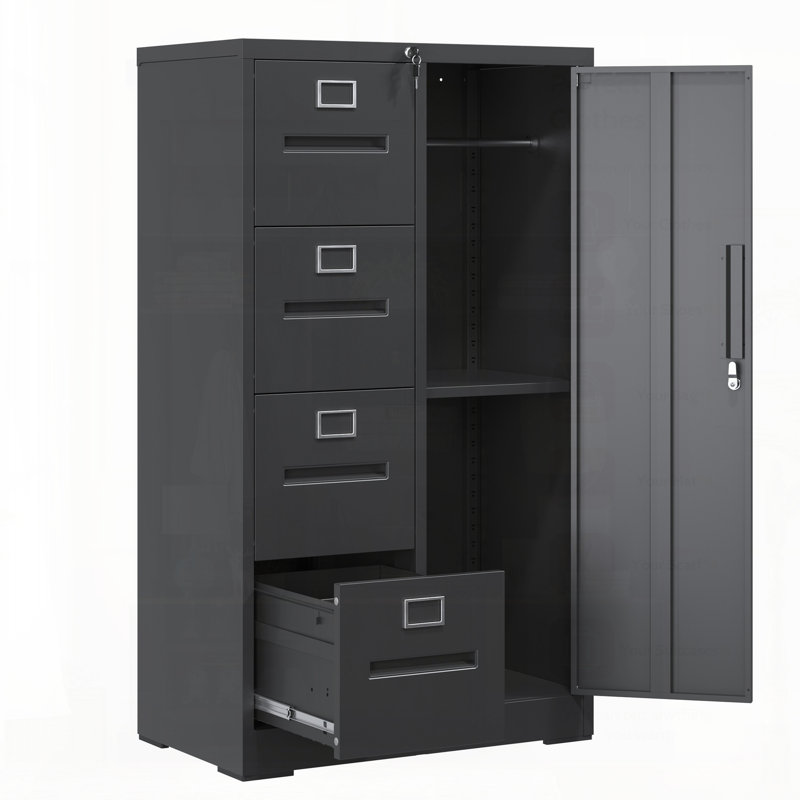 Classeur vertical en métal avec serrure, classeur en acier avec 4 tiroirs et 1 porte pour le bureau et la maison, Noir