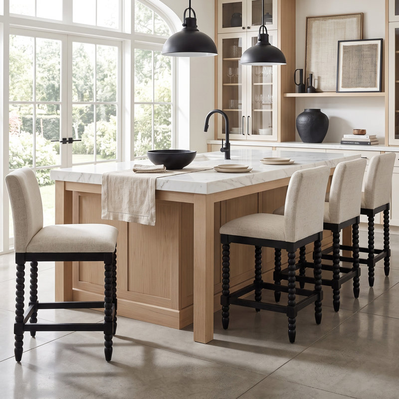 Tabouret de comptoir Carollyn, Noir / polyester-crème