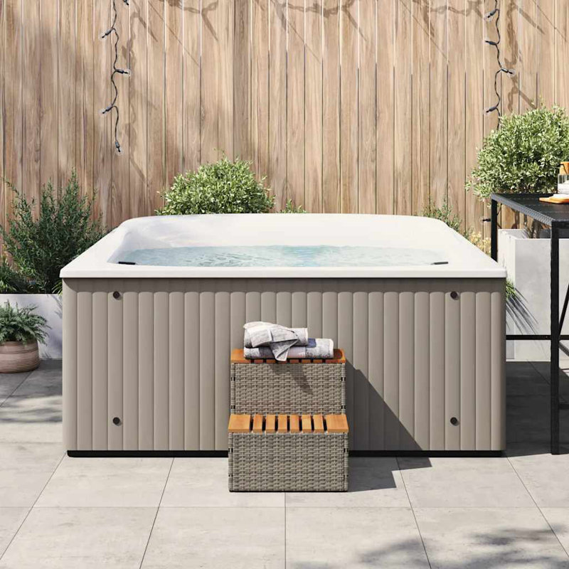 Hot Tub Step 50X50x50.5 Cm Poly Rattan And Solid Acacia, Grey
