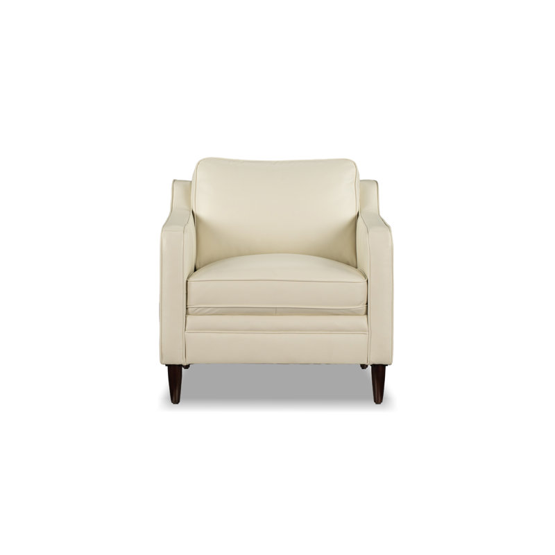 Ashtabula Genuine Leather Square Arm Accent Chair, Cream