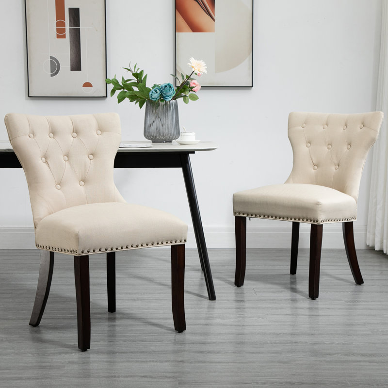 Knavel 20'' H Tufted Fabric Upholstered Side Chair, Beige