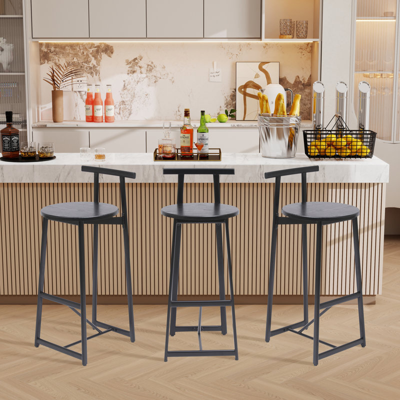Hauteur comptoir et tabourets de bar avec structure en métal (ensemble de 3), Noir