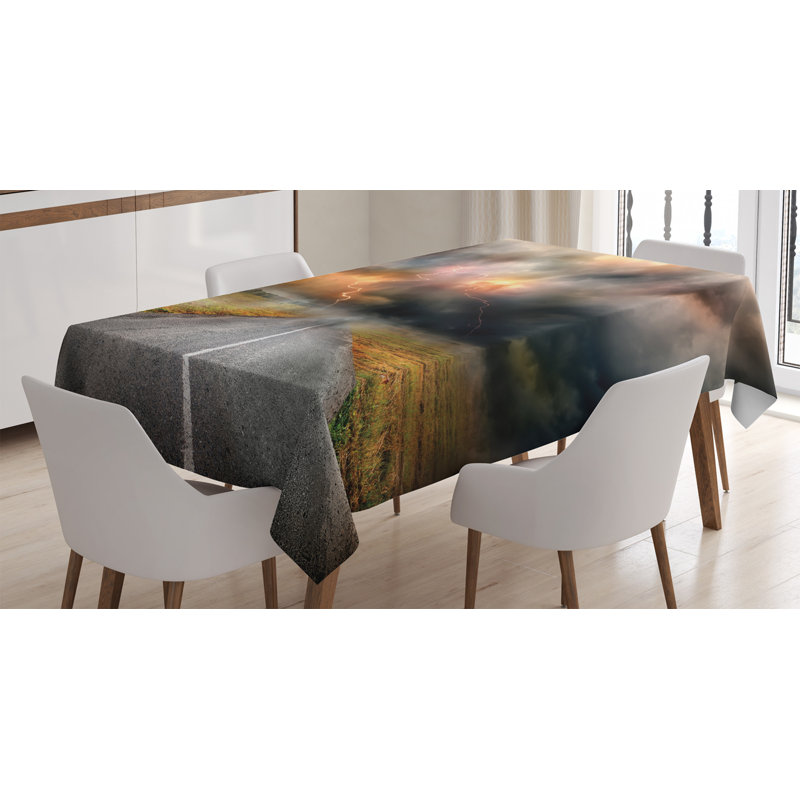 Nappe Nature, nuages d'orage poussiéreux et tonnerre au-dessus de la route, impression d'activité électrique sur le terrain, housse de table rectangulaire pour décor de cuisine de salle à manger, 52 po x 70 po, gris orange