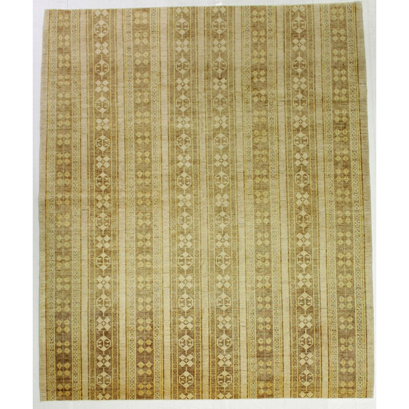 Tapis unique noué à la main en beige / ivoire / brun 8 pi 1 po x 10 pi 1 po