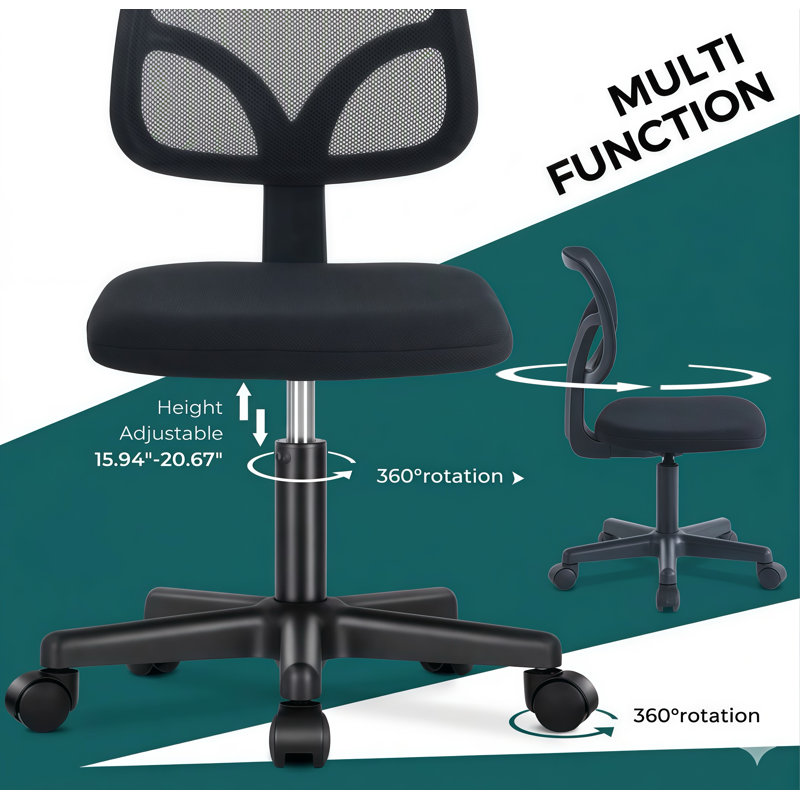 Armless Compact Swivel-Adjustable Task Chair with Breathable Mesh Back