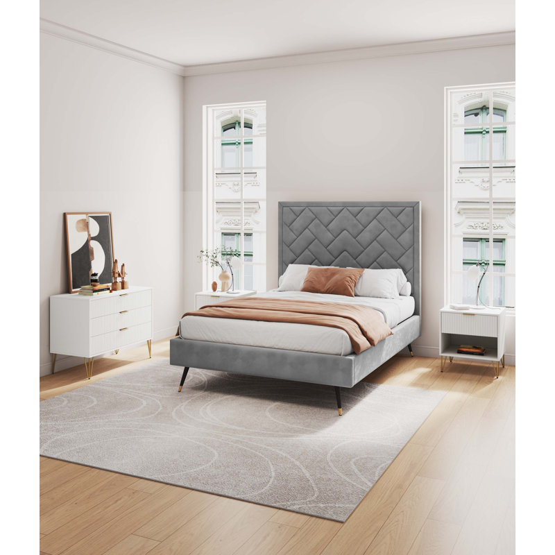 Ensemble de chambre à coucher moderne avec commode et table de chevet 2 pièces Dumbo, Blanc