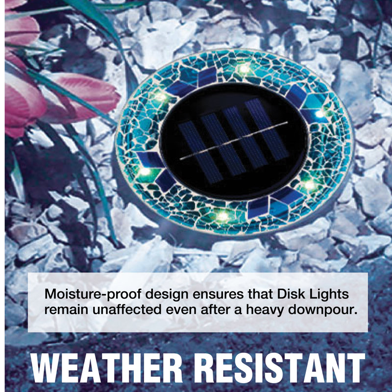 Blue Mosaic Solar Powered LED Pathway Disk Lights, Set of 8