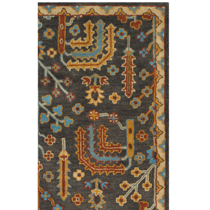 Tapis gris anthracite en laine touffeté à la main Boyd, Tapis de couloir 2 pi 3 po x 12 pi