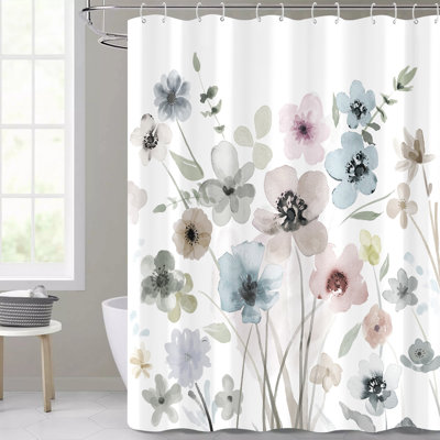 Floral Shower Curtain with Hooks Included