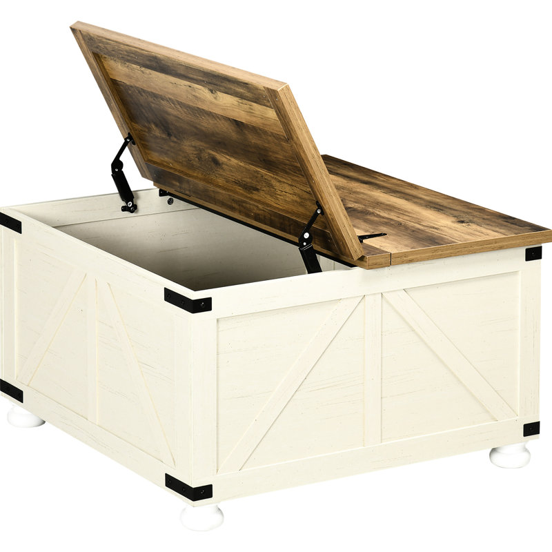 Square Coffee Table With Elegance - Hidden Storage For Living Room Look, Pinewood Legs