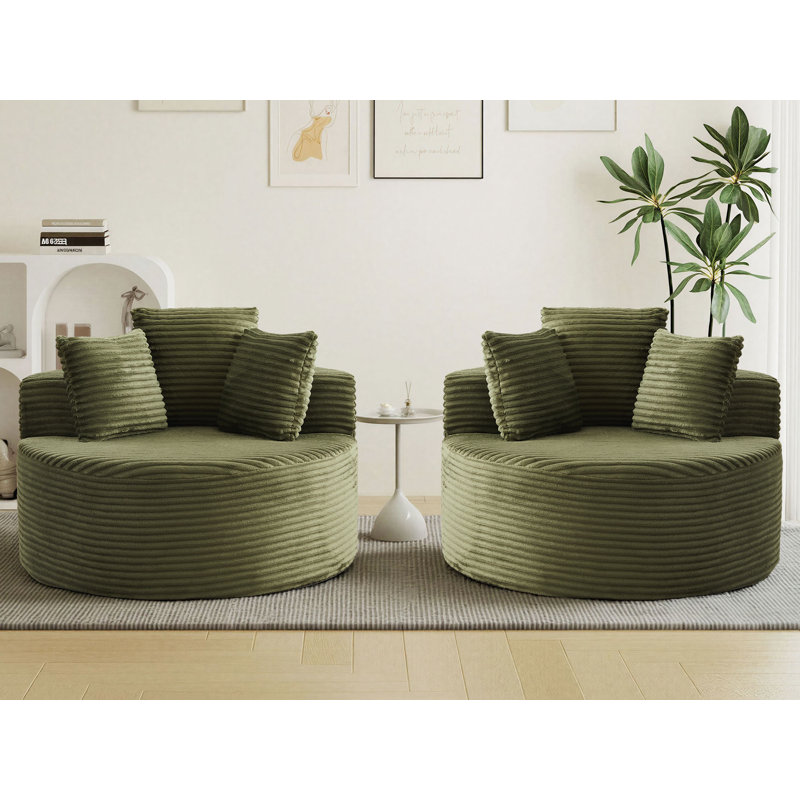 2 pièces - Fauteuil d'appoint rond de 43 po, fauteuil rembourré en velours côtelé à dossier profond sans siège, Vert