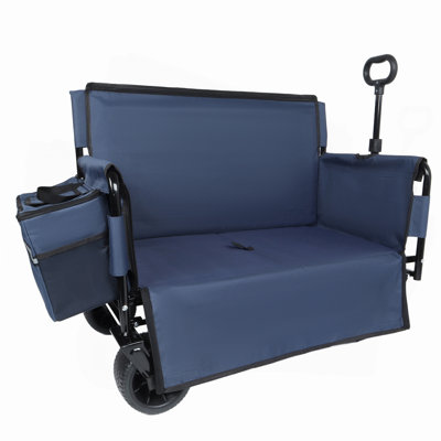 3-In-1 Folding Wagon Cart With Bench Seat & Storage, Patent Protection- Includes 1 Ice Pack, 500Lbs Heavy-Duty, 180L Capacity All-Terrain Wheels For Camping, Beach, Sports, Garden, Dark Blue