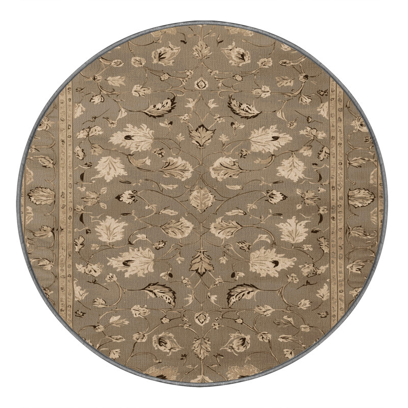 Tapis gris Tabriz lavable à la machine, Rond 4 pi