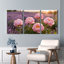 Ensemble de 3 tableaux sur toile tendue représentant des pivoines roses et un champ de lavande, pour la décoration du salon et de la chambre.